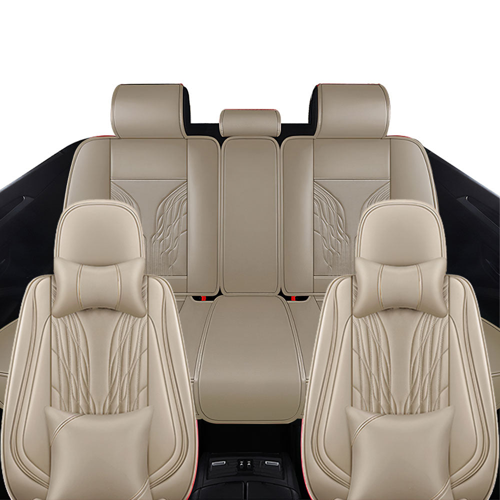 Full Coverage Black Leather Car Seat Cover Mechanical Luxury Style, Automotive Vehicle Cushion Universal Fit
