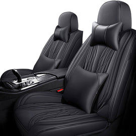Full Coverage Black Leather Car Seat Cover Mechanical Luxury Style, Automotive Vehicle Cushion Universal Fit