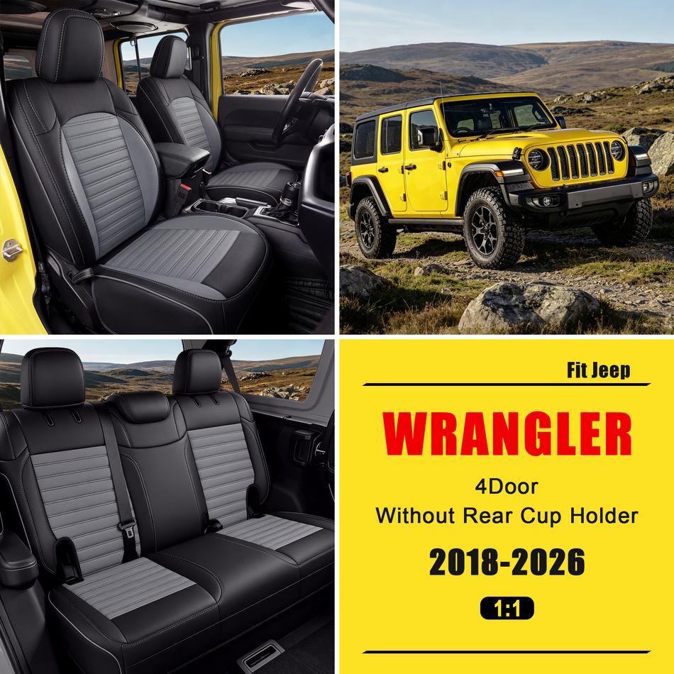 Jeep Wrangler Seat Covers, Black/Gray, 5-Seat Standard Set, Vehicle-Specific Interior Protection