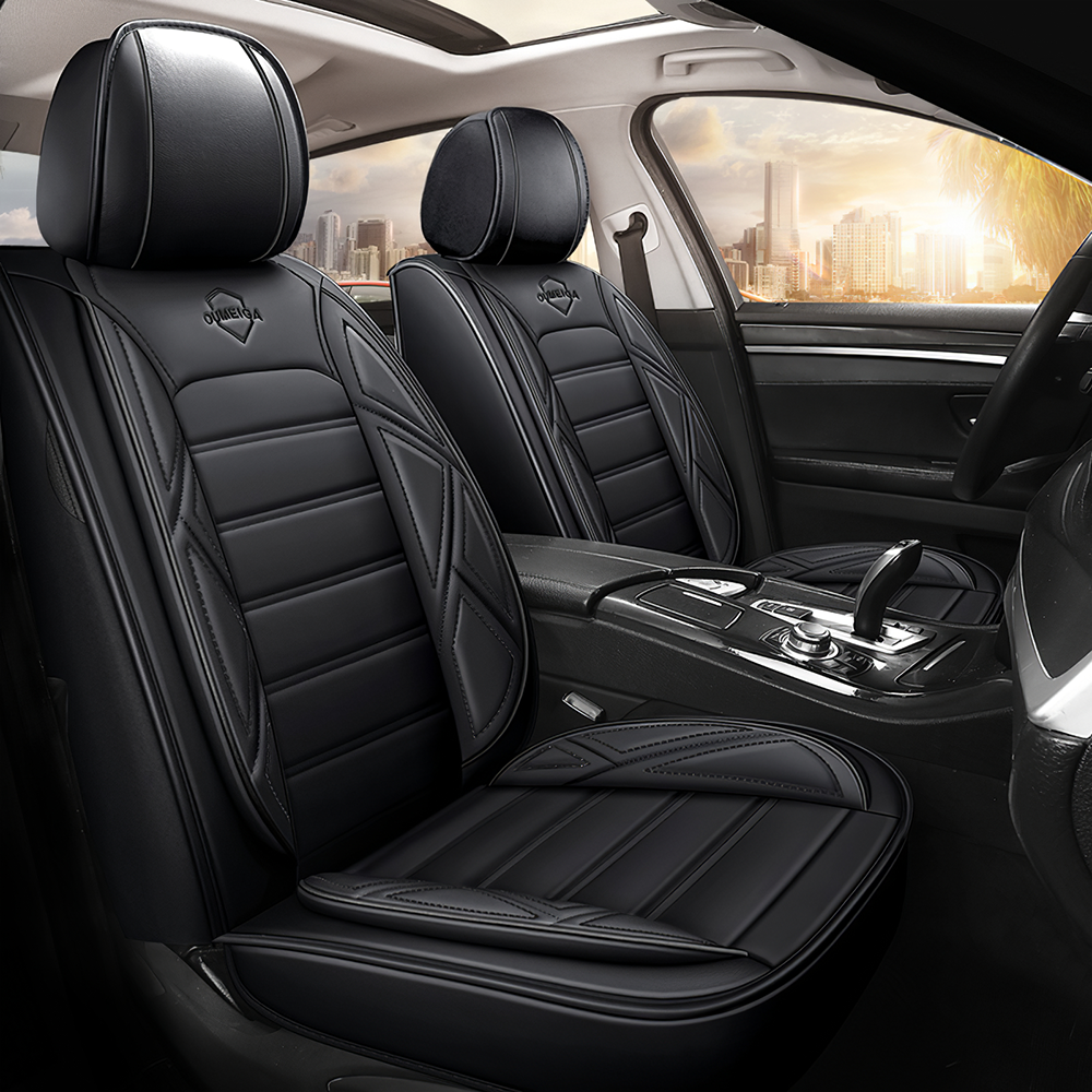 Full Coverage Black Leather Car Seat Cover Sports’ Standard Style, Automotive Vehicle Cushion Universal Fit