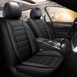 Full Coverage Black Leather Car Seat Cover Sports’ Standard Style, Automotive Vehicle Cushion Universal Fit