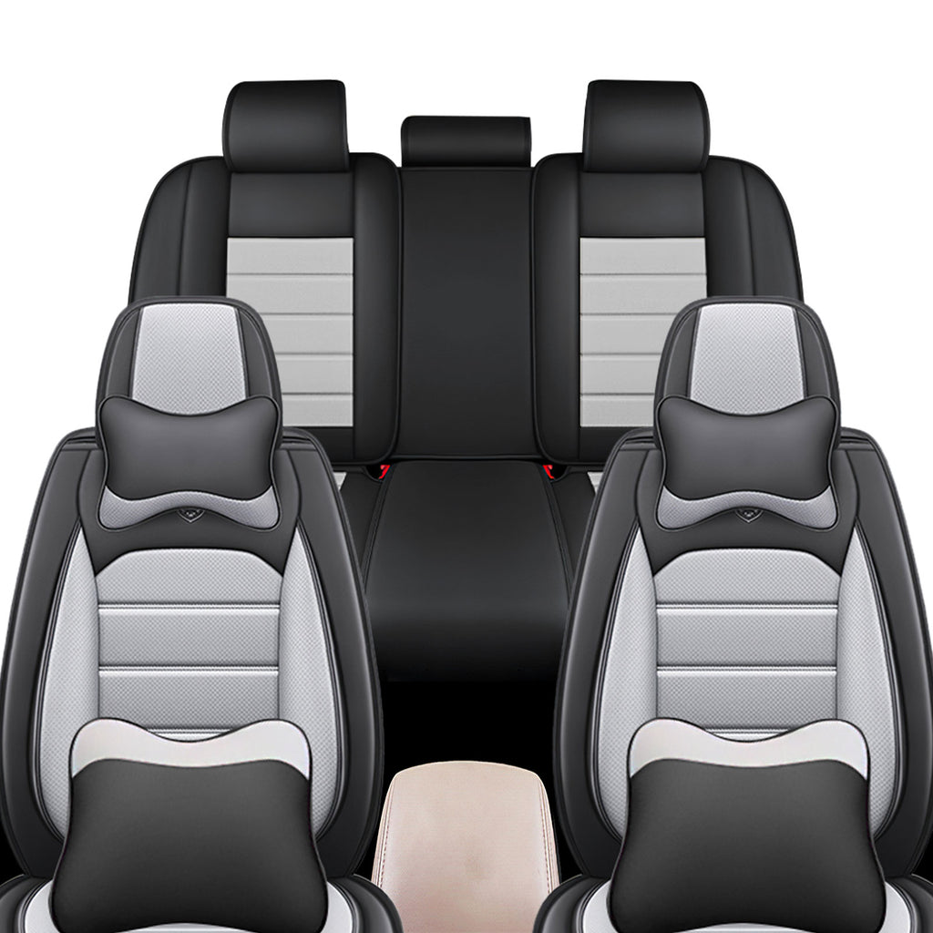 Full Coverage Black Leather Car Seat Cover Sports’  Luxury Style, Automotive Vehicle Cushion Universal Fit