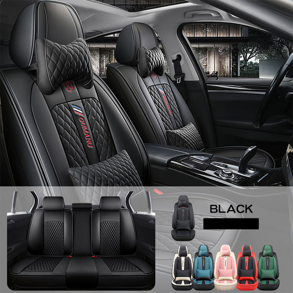 Full Coverage Black Leather Car Seat Cover Street Luxury Style, Automotive Vehicle Cushion Universal Fit