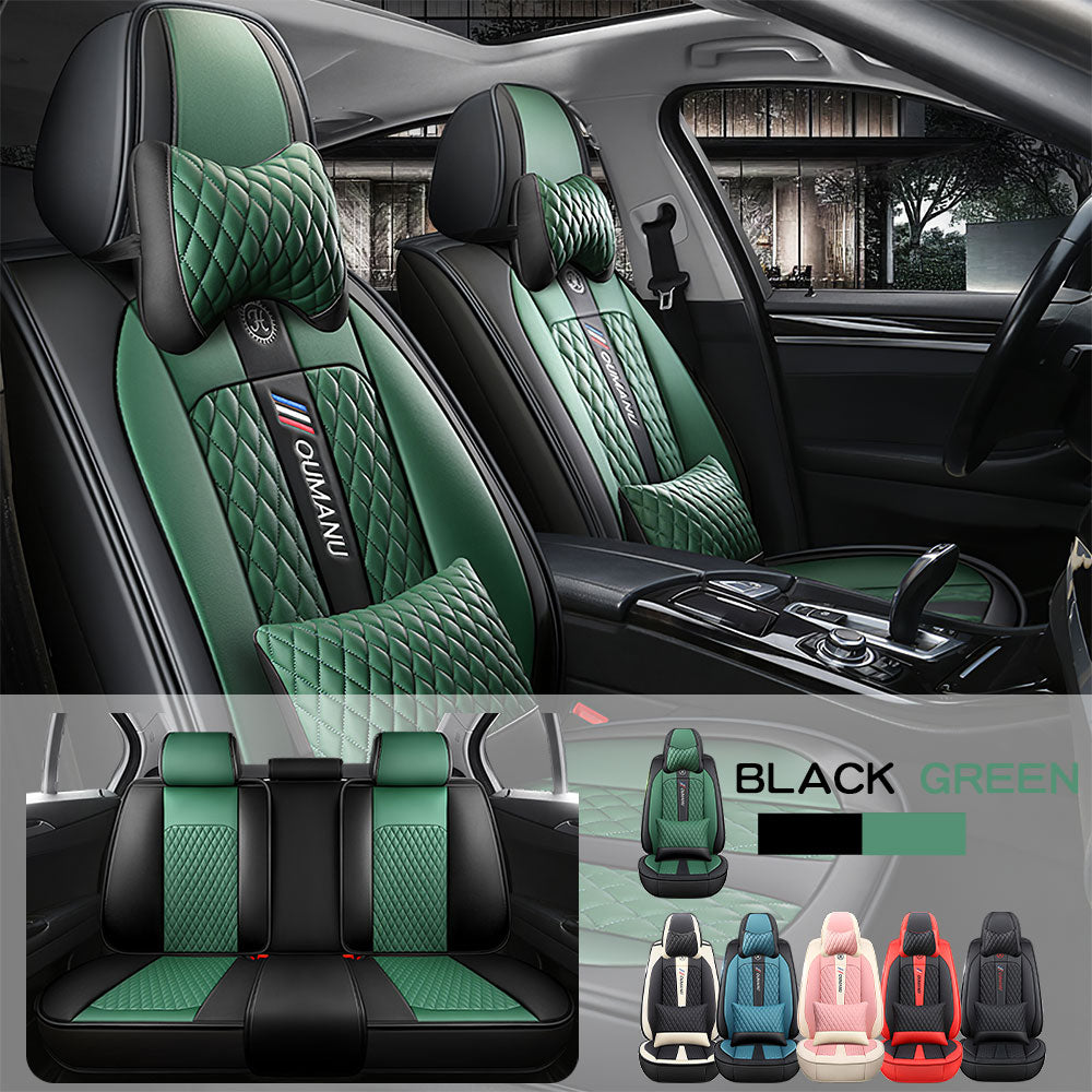 Full Coverage Black Leather Car Seat Cover Street Luxury Style, Automotive Vehicle Cushion Universal Fit