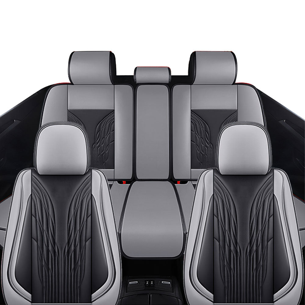 Full Coverage Black Leather Car Seat Cover Mechanical Standard Style, Automotive Vehicle Cushion Universal Fit
