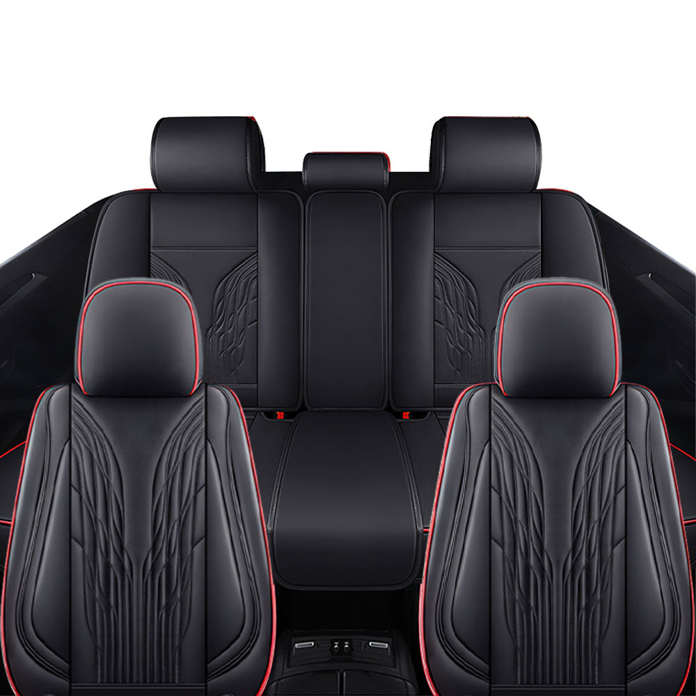 Full Coverage Black Leather Car Seat Cover Mechanical Standard Style, Automotive Vehicle Cushion Universal Fit