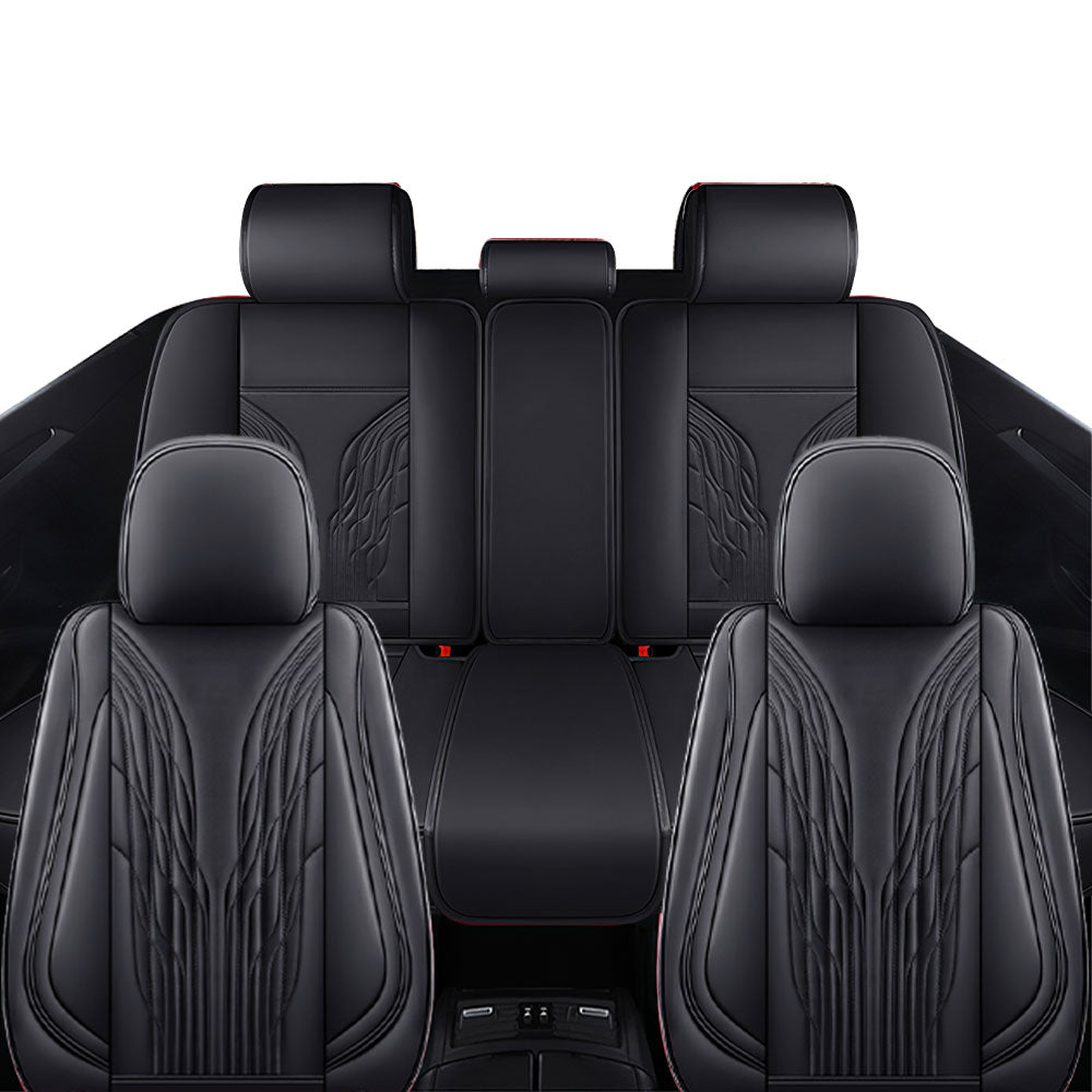 Full Coverage Black Leather Car Seat Cover Mechanical Standard Style, Automotive Vehicle Cushion Universal Fit