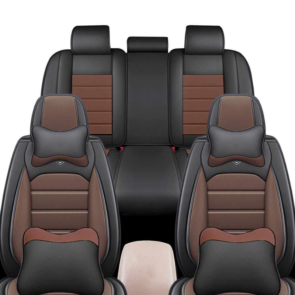 Full Coverage Black Leather Car Seat Cover Sports’  Luxury Style, Automotive Vehicle Cushion Universal Fit