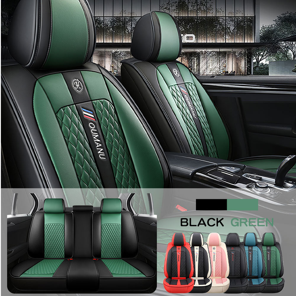 Full Coverage Black Leather Car Seat Cover Street Standard Style, Automotive Vehicle Cushion Universal Fit