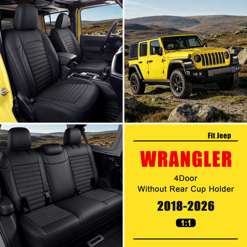 Jeep Wrangler Seat Covers, Black, 5-Seat Standard Set, Vehicle-Specific Interior Protection