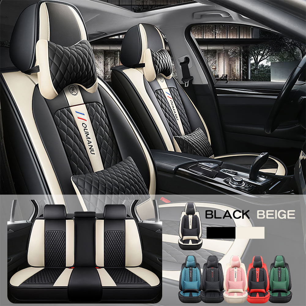 Full Coverage Black Leather Car Seat Cover Street Luxury Style, Automotive Vehicle Cushion Universal Fit