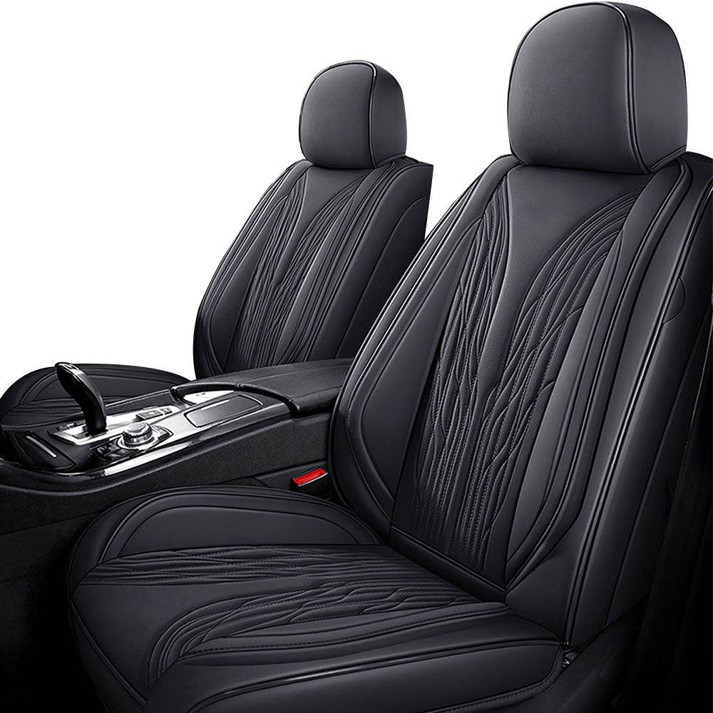 Full Coverage Black Leather Car Seat Cover Mechanical Standard Style, Automotive Vehicle Cushion Universal Fit