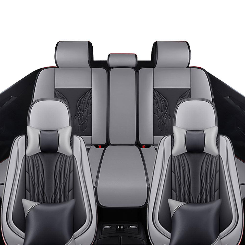 Full Coverage Black Leather Car Seat Cover Mechanical Luxury Style, Automotive Vehicle Cushion Universal Fit
