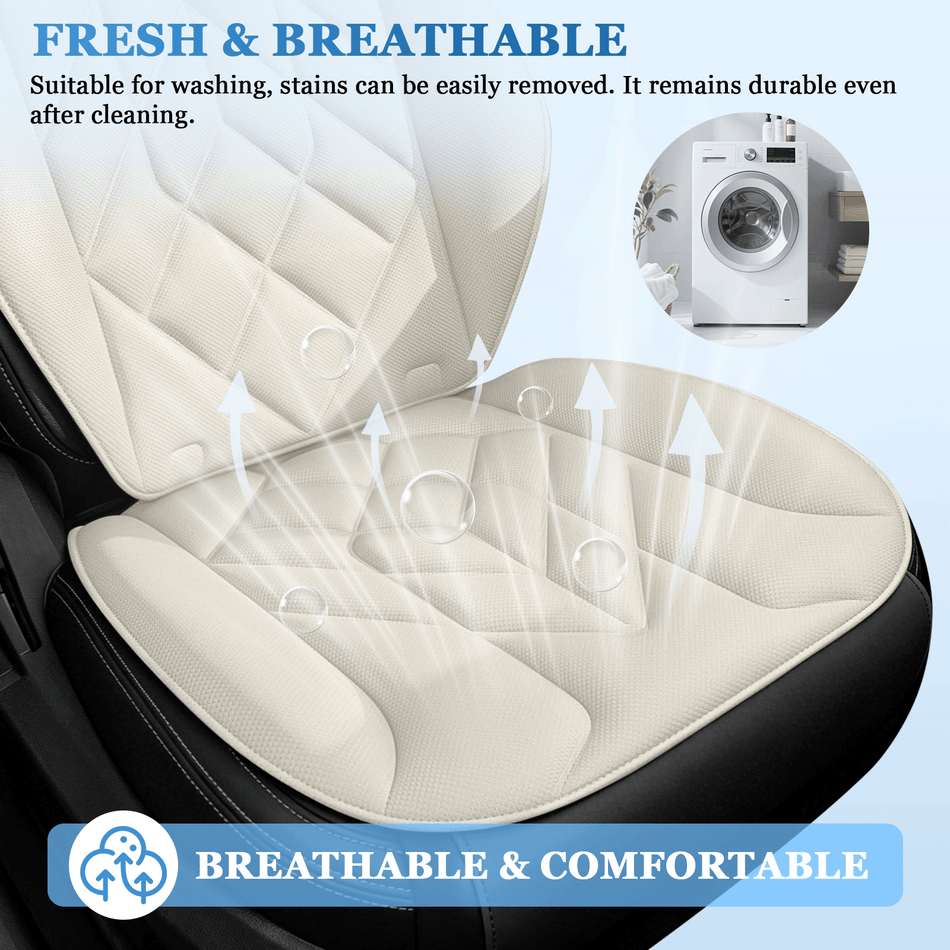 Beige Seaweed Fiber Car Seat Cushions, 5-Seat Standard Set, Universal Fit Interior Comfort Pads