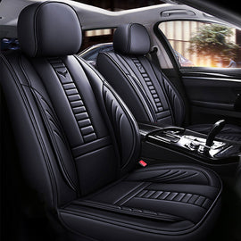 Full Coverage Black Leather Car Seat Cover Mechanical Standard Style, Automotive Vehicle Cushion Universal Fit