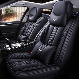 Full Coverage Black Leather Car Seat Cover Mechanical Luxury Style, Automotive Vehicle Cushion Universal Fit