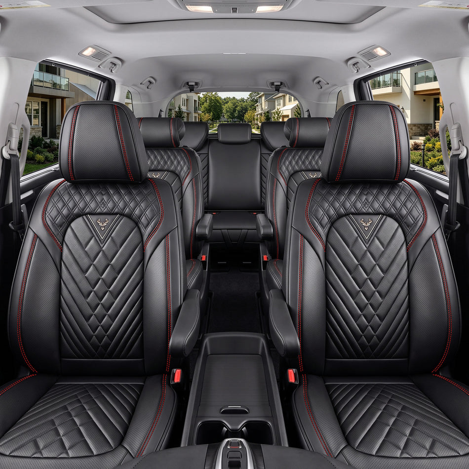 Honda Odyssey Seat Covers, Black/Red, 7-Seat Standard Set, Vehicle-Specific Interior Protection