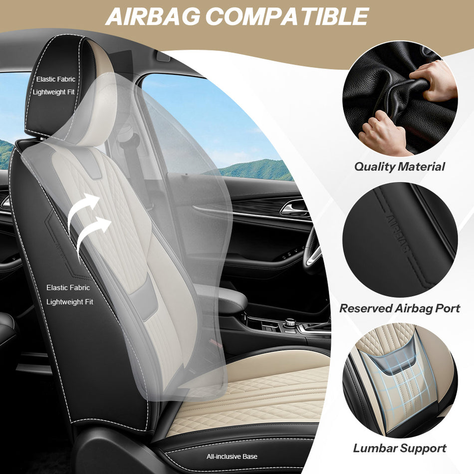 Style 66, Black/Beige, Universal Car Seat Covers, 5-Seat Standard Set, Easy-Clean Interior Protection