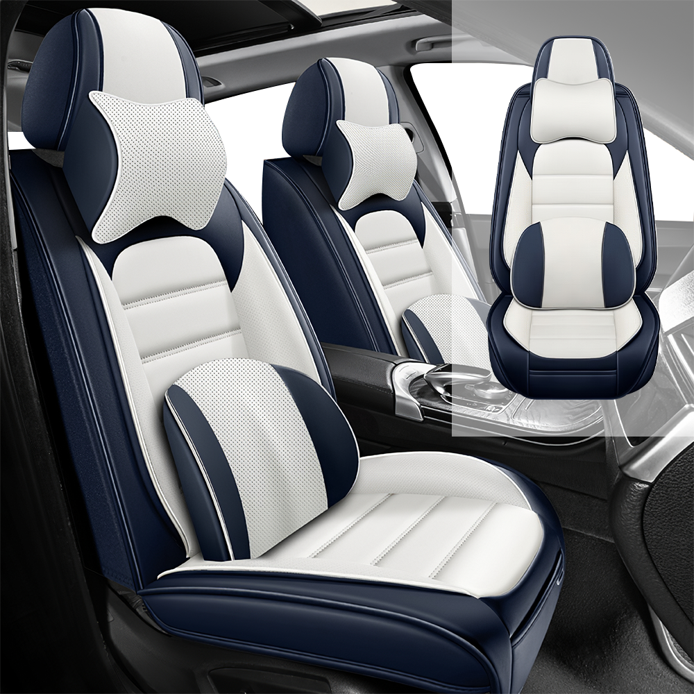 Full Coverage Black Leather Car Seat Cover Classical Luxury Style, Automotive Vehicle Cushion Universal Fit