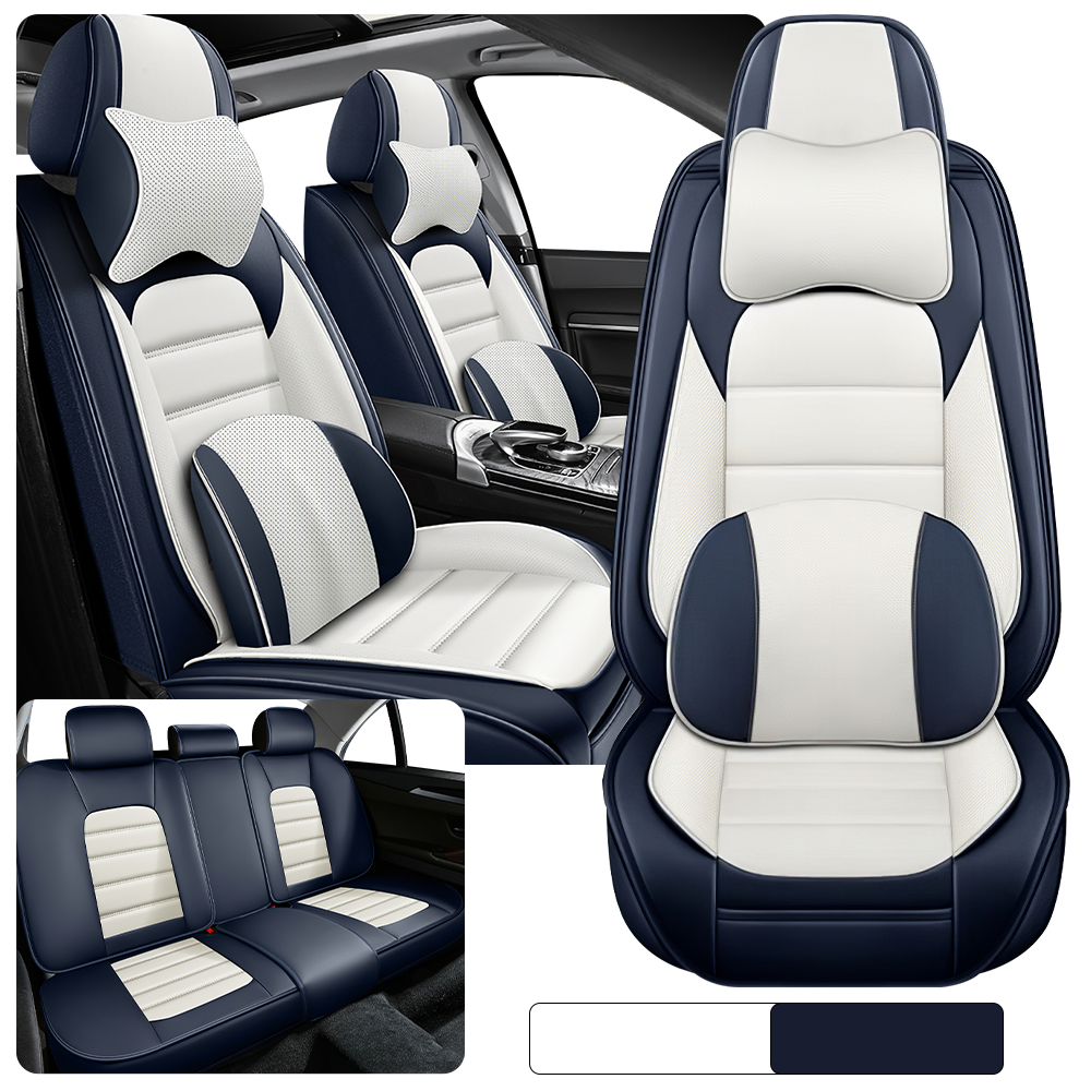 Full Coverage Black Leather Car Seat Cover Classical Luxury Style, Automotive Vehicle Cushion Universal Fit