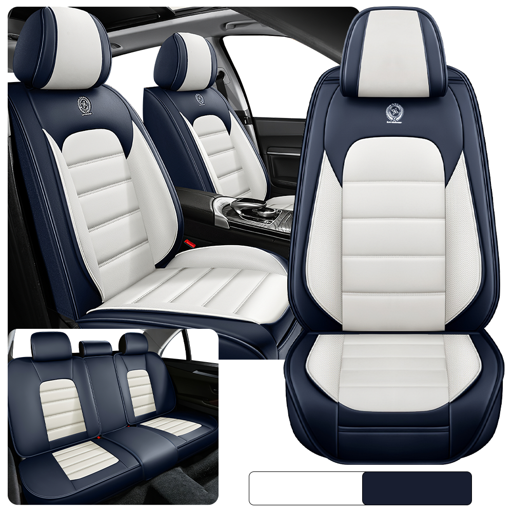 Full Coverage Black Leather Car Seat Cover Classical Standard Style, Automotive Vehicle Cushion Universal Fit