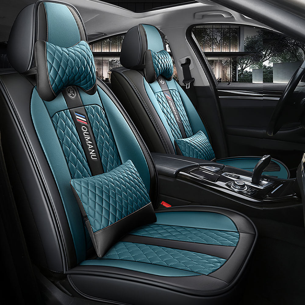 Full Coverage Black Leather Car Seat Cover Street Luxury Style, Automotive Vehicle Cushion Universal Fit