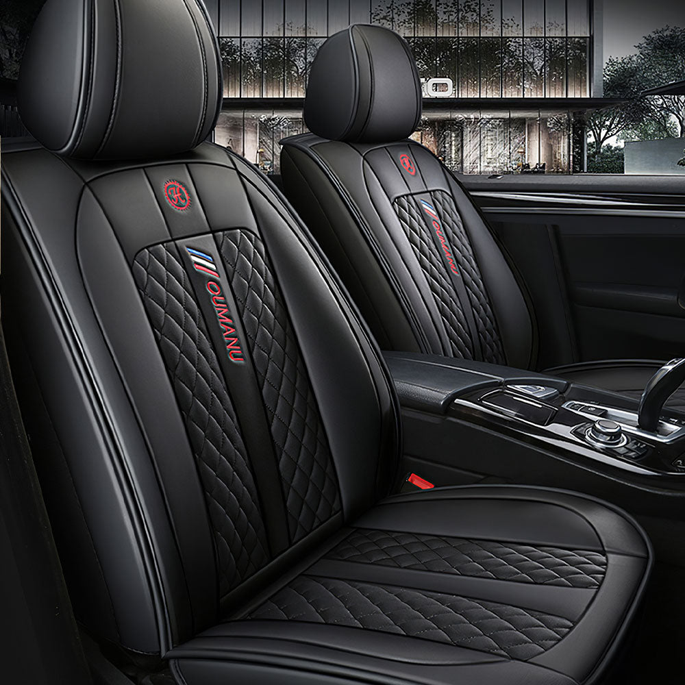 Full Coverage Black Leather Car Seat Cover Street Standard Style, Automotive Vehicle Cushion Universal Fit