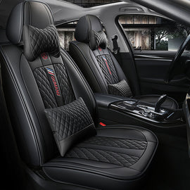 Full Coverage Black Leather Car Seat Cover Street Luxury Style, Automotive Vehicle Cushion Universal Fit