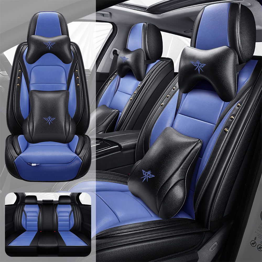 Full Coverage Black Leather Car Seat Cover Street Luxury Style, Automotive Vehicle Cushion Universal Fit
