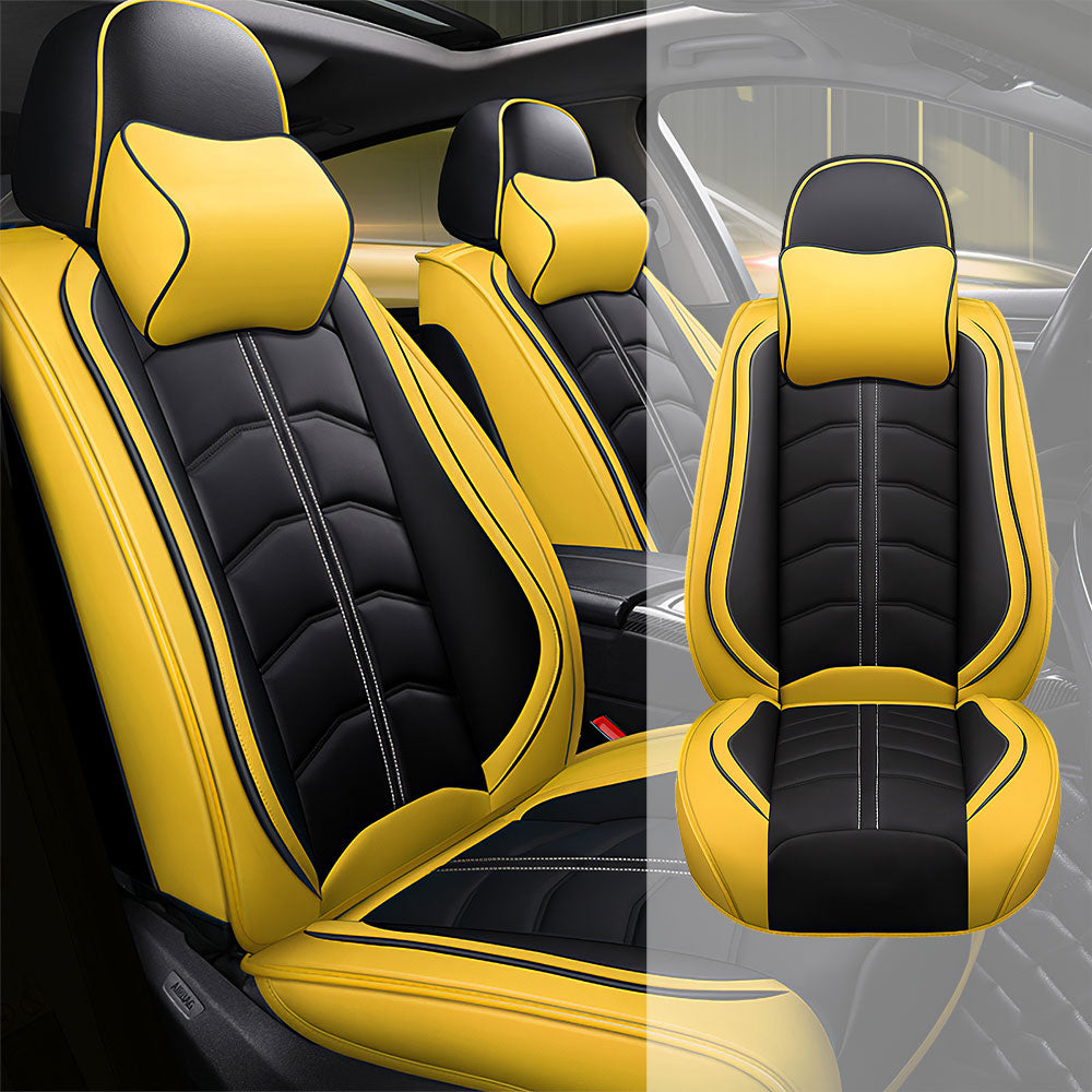 Full Coverage Black Leather Car Seat Cover Light Luxury Style, Automotive Vehicle Cushion Universal Fit