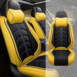 Full Coverage Black Leather Car Seat Cover Light Luxury Style, Automotive Vehicle Cushion Universal Fit
