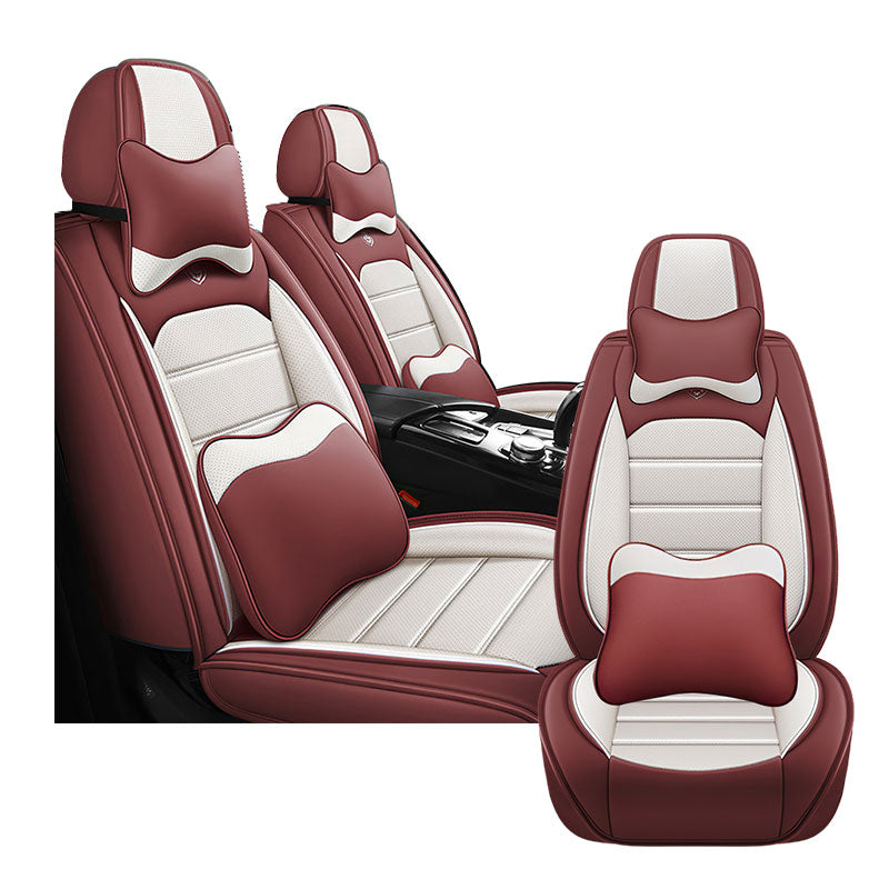 Full Coverage Black Leather Car Seat Cover Sports’  Luxury Style, Automotive Vehicle Cushion Universal Fit