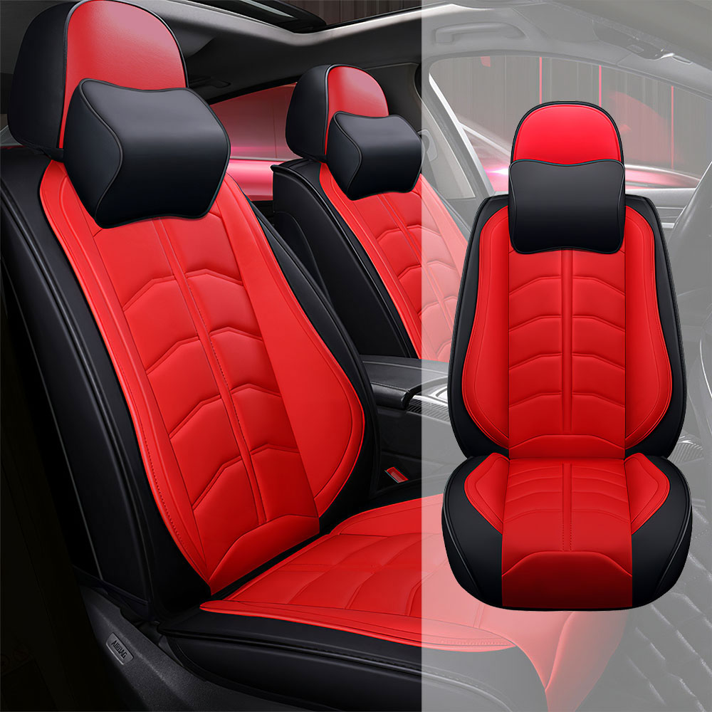 Full Coverage Black Leather Car Seat Cover Light Luxury Style, Automotive Vehicle Cushion Universal Fit