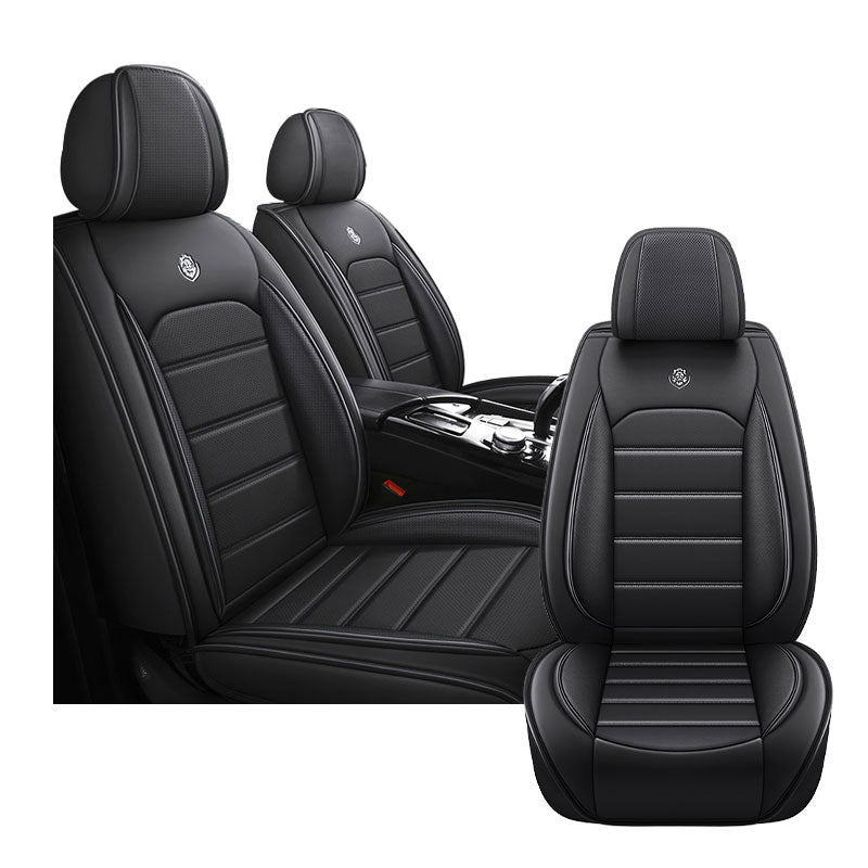 Full Coverage Black Leather Car Seat Cover Sports’ Standard Style, Automotive Vehicle Cushion Universal Fit