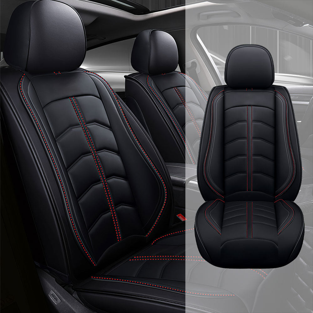 Full Coverage Black Leather Car Seat Cover Light Standard Style, Automotive Vehicle Cushion Universal Fit