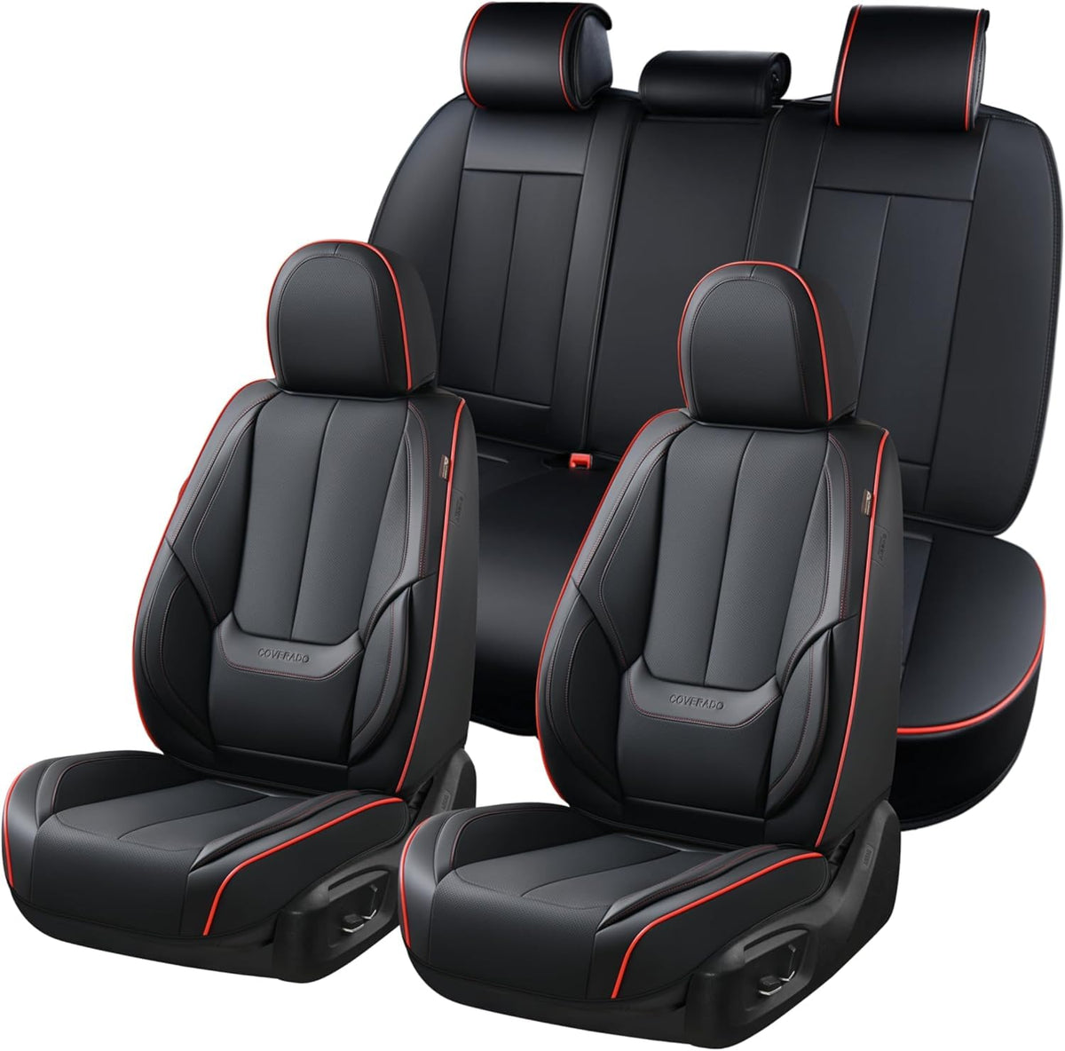 Coverado Seat Covers Full Set, Black Seat Covers for Cars 5 Seats, Car Seat Protector, Waterproof Nappa Leather Car Seat Cushion, Front and Rear Car Seat Cover Fit for Most Sedans SUV Pick-up Truck