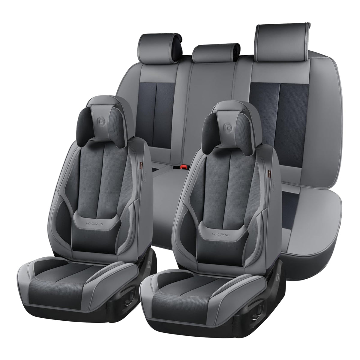 Coverado Seat Covers Full Set, Black Seat Covers for Cars 5 Seats, Car Seat Protector, Waterproof Nappa Leather Car Seat Cushion, Front and Rear Car Seat Cover Fit for Most Sedans SUV Pick-up Truck