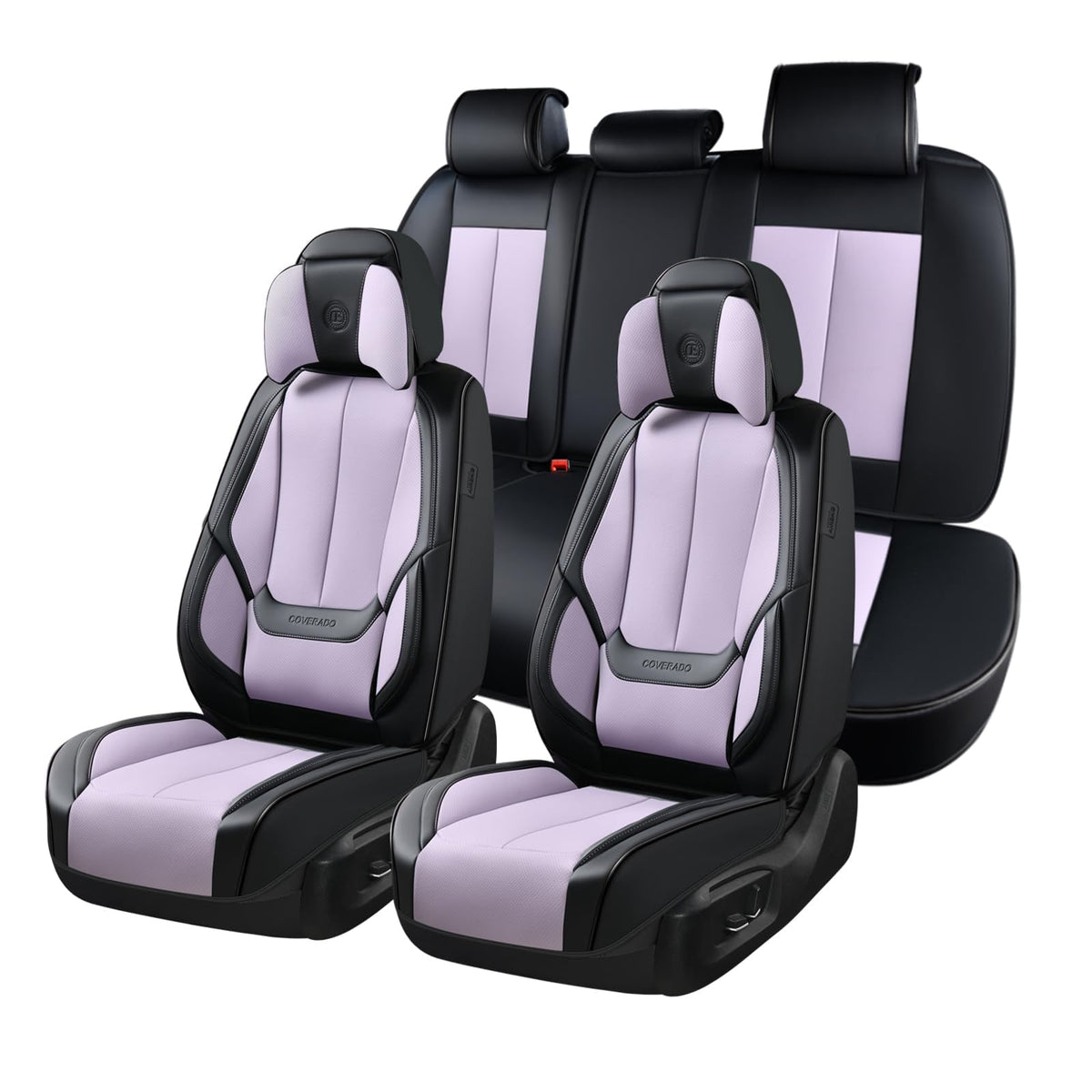 Coverado Seat Covers Full Set, Black Seat Covers for Cars 5 Seats, Car Seat Protector, Waterproof Nappa Leather Car Seat Cushion, Front and Rear Car Seat Cover Fit for Most Sedans SUV Pick-up Truck