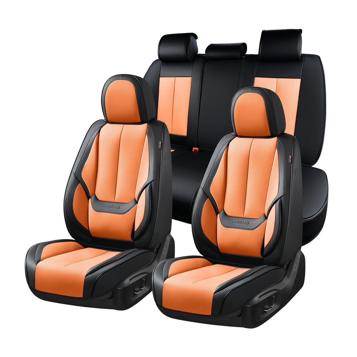 Coverado Seat Covers Full Set, Black Seat Covers for Cars 5 Seats, Car Seat Protector, Waterproof Nappa Leather Car Seat Cushion, Front and Rear Car Seat Cover Fit for Most Sedans SUV Pick-up Truck