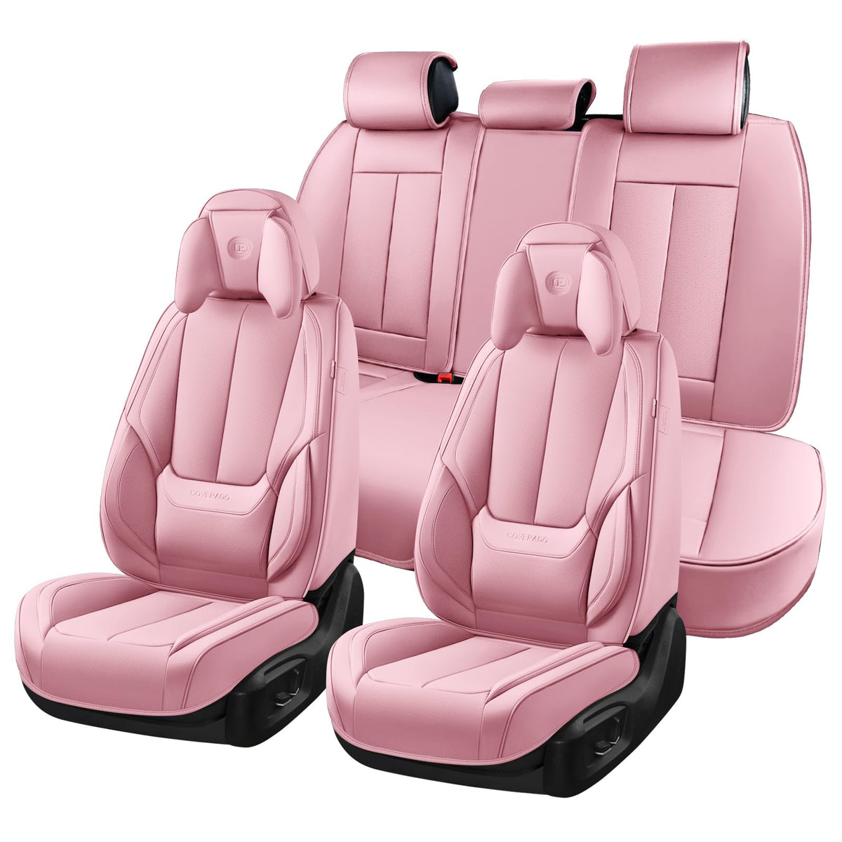 Coverado Seat Covers Full Set, Black Seat Covers for Cars 5 Seats, Car Seat Protector, Waterproof Nappa Leather Car Seat Cushion, Front and Rear Car Seat Cover Fit for Most Sedans SUV Pick-up Truck