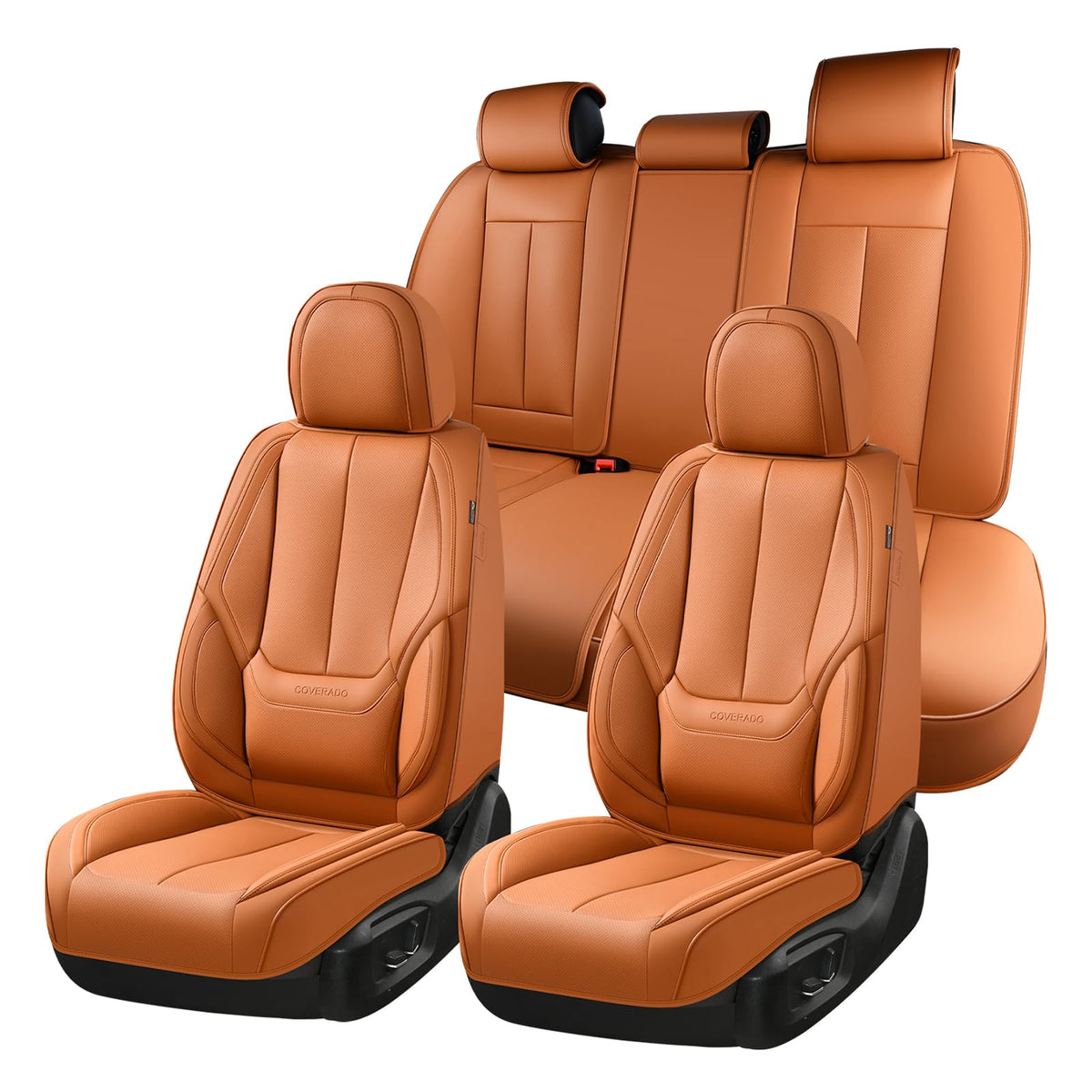 Coverado Seat Covers Full Set, Black Seat Covers for Cars 5 Seats, Car Seat Protector, Waterproof Nappa Leather Car Seat Cushion, Front and Rear Car Seat Cover Fit for Most Sedans SUV Pick-up Truck