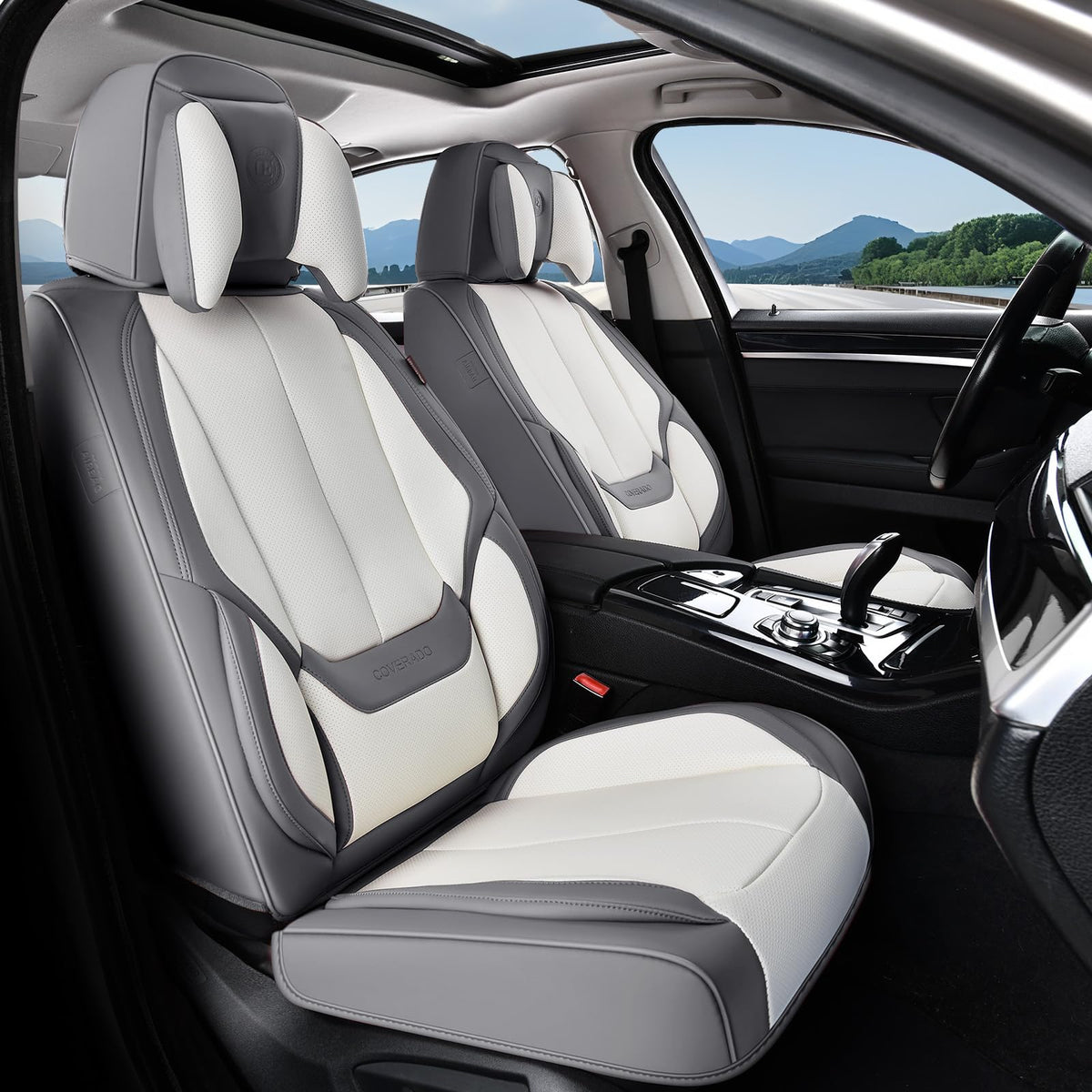 Coverado Seat Covers Full Set, Black Seat Covers for Cars 5 Seats, Car Seat Protector, Waterproof Nappa Leather Car Seat Cushion, Front and Rear Car Seat Cover Fit for Most Sedans SUV Pick-up Truck