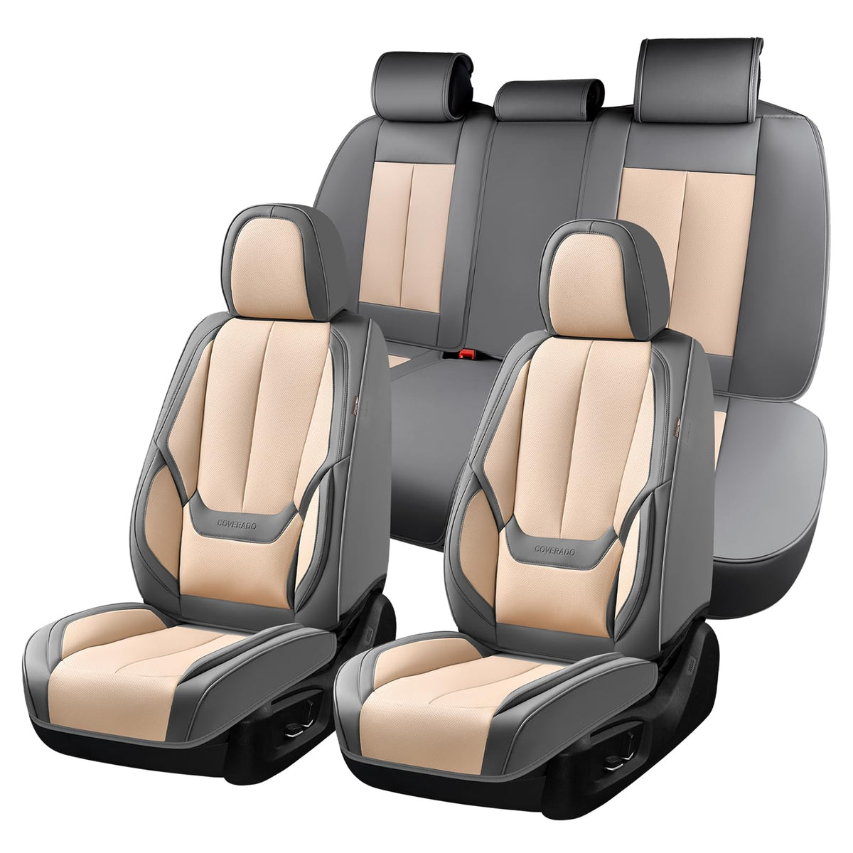 Coverado Seat Covers Full Set, Black Seat Covers for Cars 5 Seats, Car Seat Protector, Waterproof Nappa Leather Car Seat Cushion, Front and Rear Car Seat Cover Fit for Most Sedans SUV Pick-up Truck