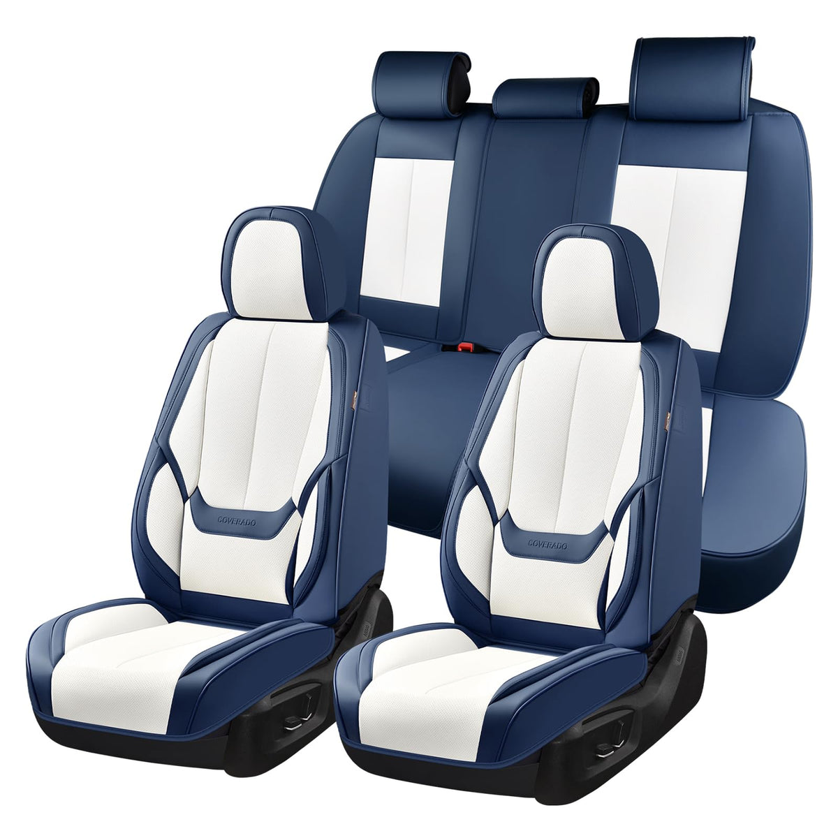Coverado Seat Covers Full Set, Black Seat Covers for Cars 5 Seats, Car Seat Protector, Waterproof Nappa Leather Car Seat Cushion, Front and Rear Car Seat Cover Fit for Most Sedans SUV Pick-up Truck
