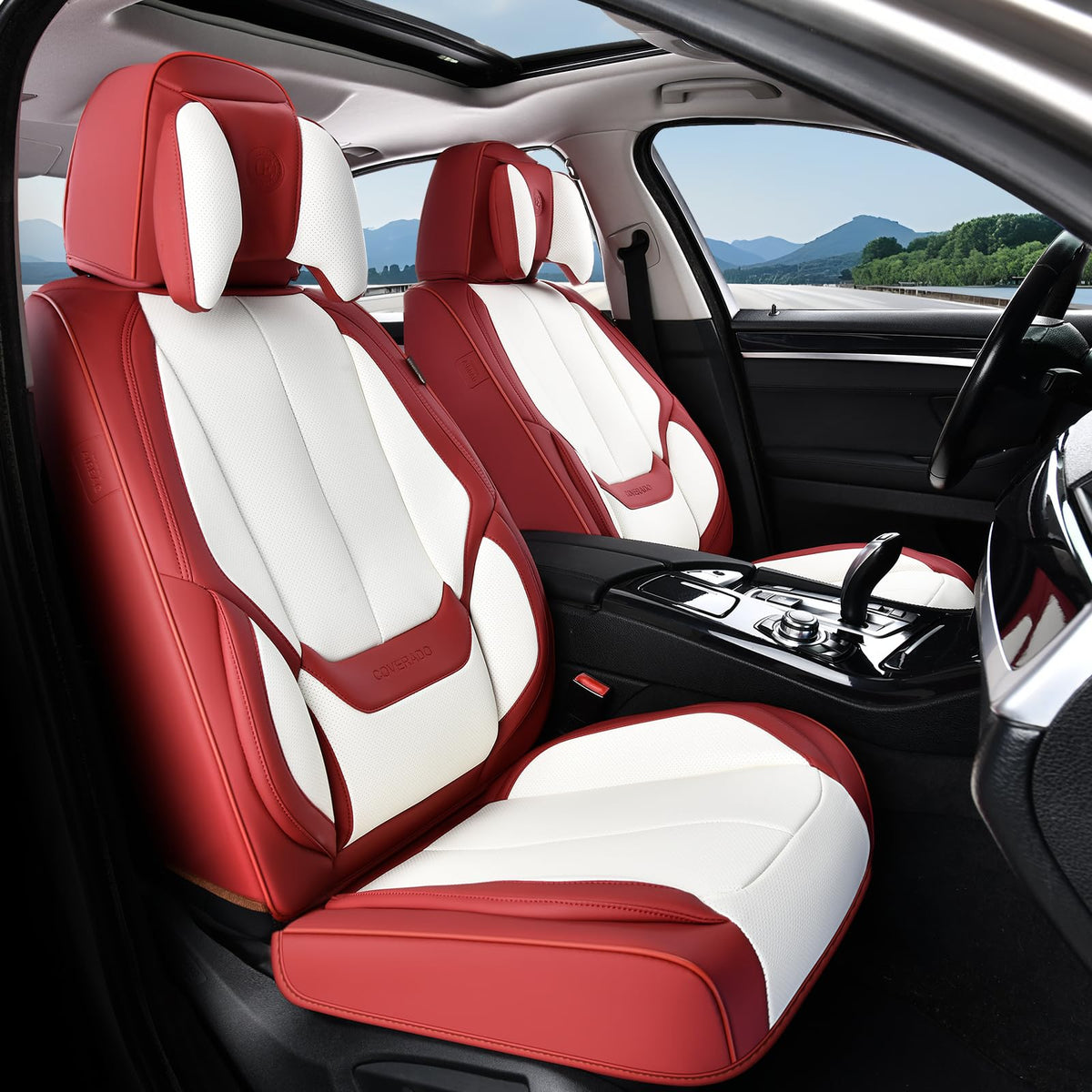 Coverado Seat Covers Full Set, Black Seat Covers for Cars 5 Seats, Car Seat Protector, Waterproof Nappa Leather Car Seat Cushion, Front and Rear Car Seat Cover Fit for Most Sedans SUV Pick-up Truck