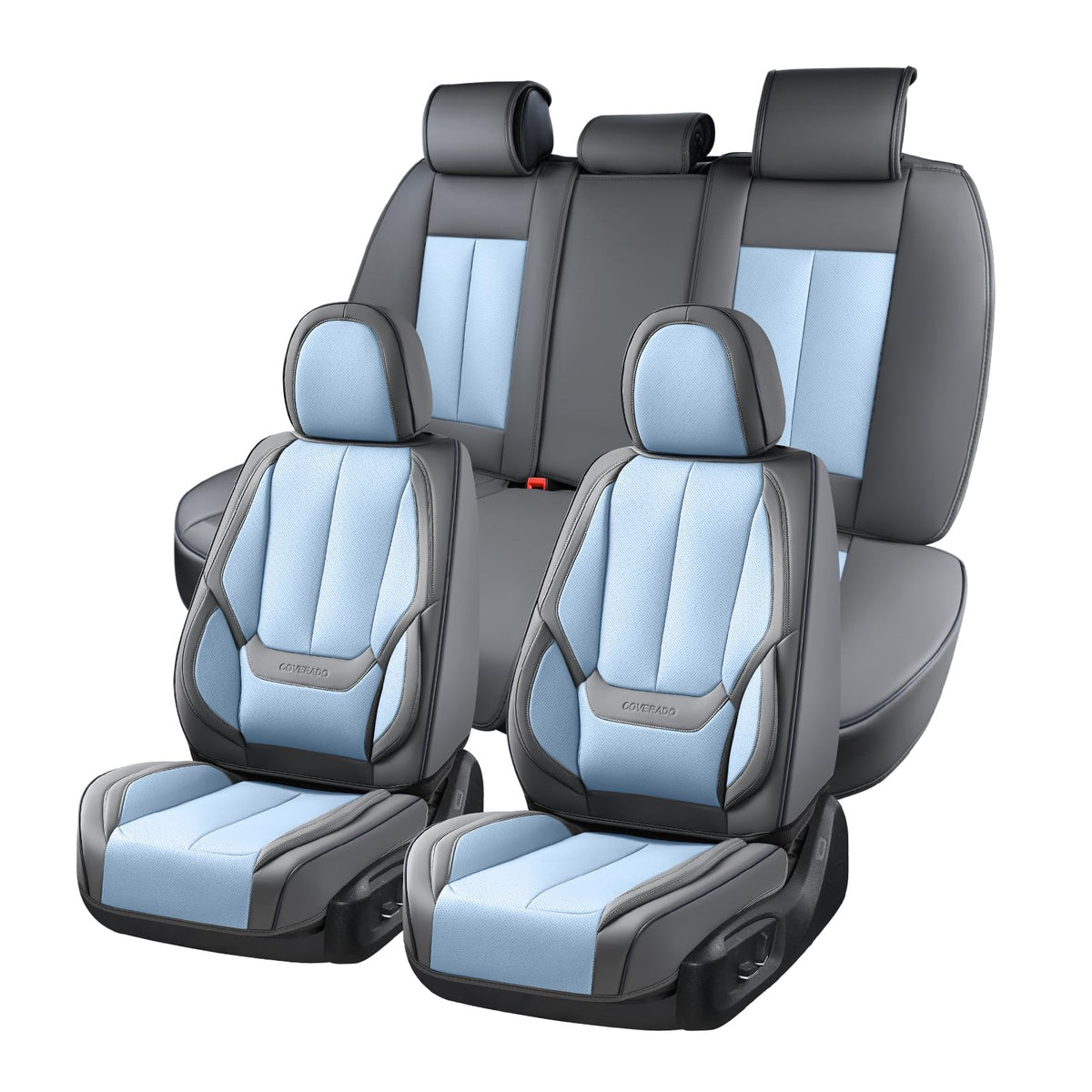 Coverado Seat Covers Full Set, Black Seat Covers for Cars 5 Seats, Car Seat Protector, Waterproof Nappa Leather Car Seat Cushion, Front and Rear Car Seat Cover Fit for Most Sedans SUV Pick-up Truck