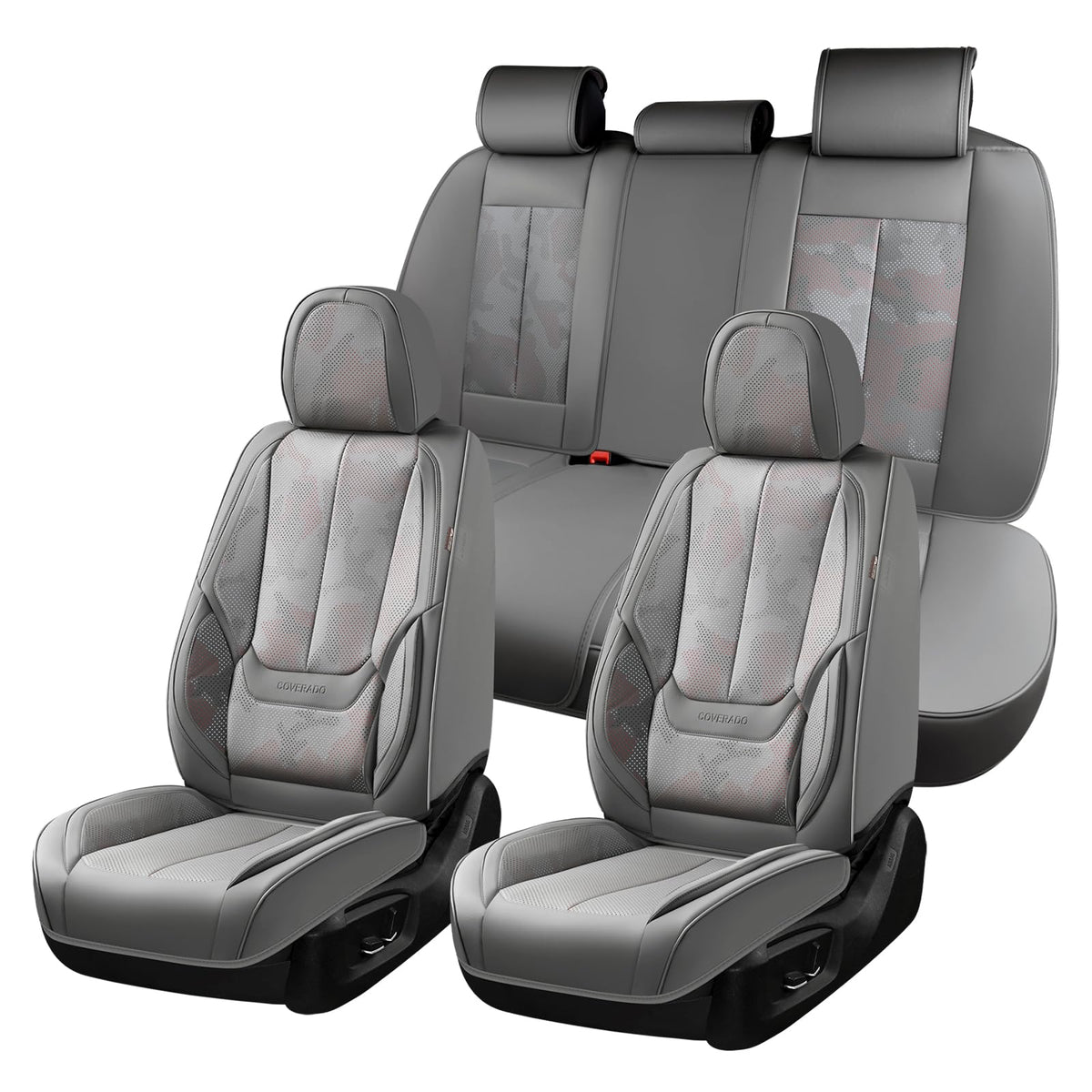 Coverado Seat Covers Full Set, Black Seat Covers for Cars 5 Seats, Car Seat Protector, Waterproof Nappa Leather Car Seat Cushion, Front and Rear Car Seat Cover Fit for Most Sedans SUV Pick-up Truck