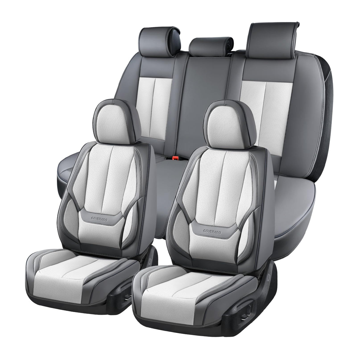 Coverado Seat Covers Full Set, Black Seat Covers for Cars 5 Seats, Car Seat Protector, Waterproof Nappa Leather Car Seat Cushion, Front and Rear Car Seat Cover Fit for Most Sedans SUV Pick-up Truck