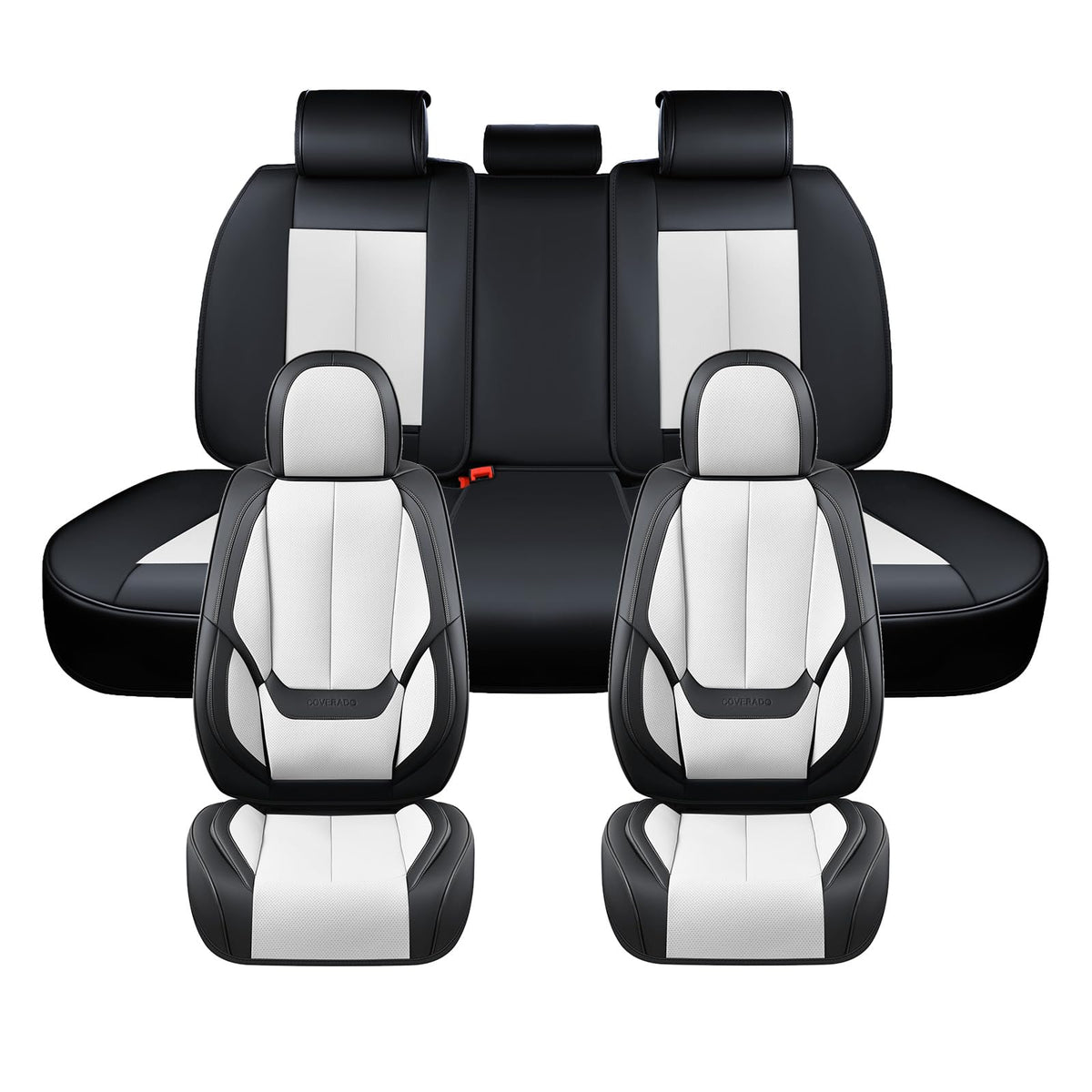 Coverado Seat Covers Full Set, Black Seat Covers for Cars 5 Seats, Car Seat Protector, Waterproof Nappa Leather Car Seat Cushion, Front and Rear Car Seat Cover Fit for Most Sedans SUV Pick-up Truck