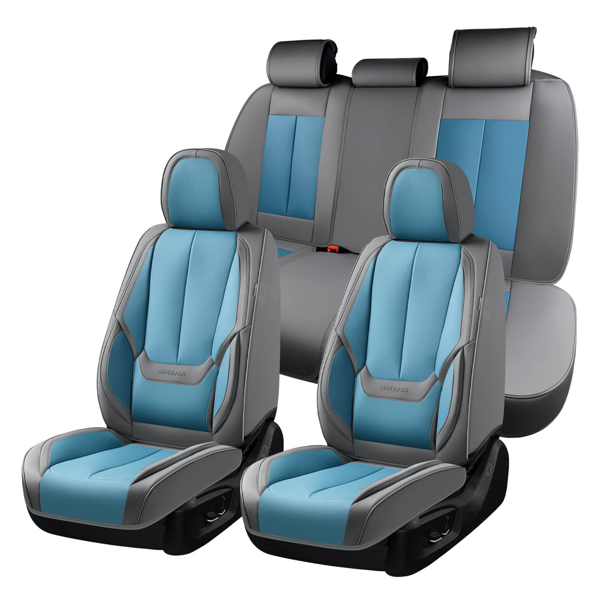 Coverado Seat Covers Full Set, Black Seat Covers for Cars 5 Seats, Car Seat Protector, Waterproof Nappa Leather Car Seat Cushion, Front and Rear Car Seat Cover Fit for Most Sedans SUV Pick-up Truck
